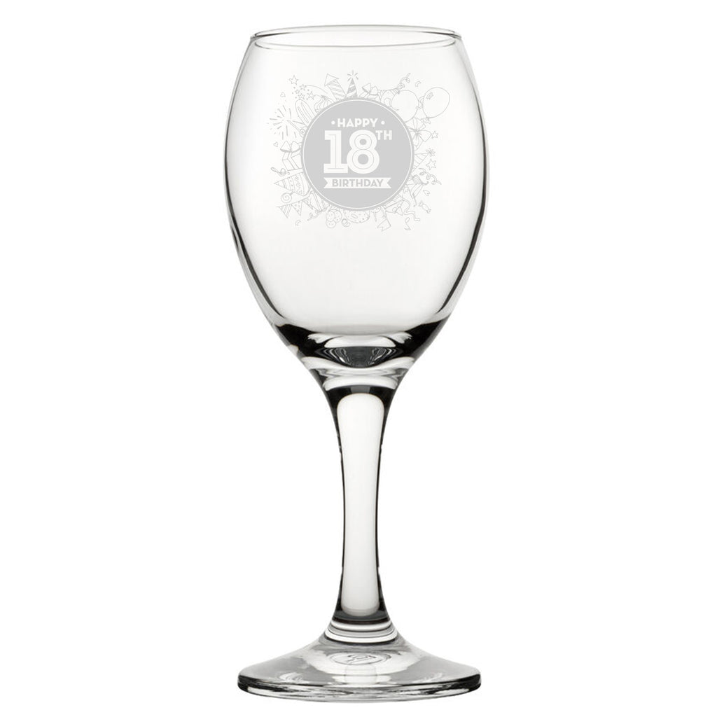 Happy 18th Birthday Round - Engraved Novelty Wine Glass Image 2