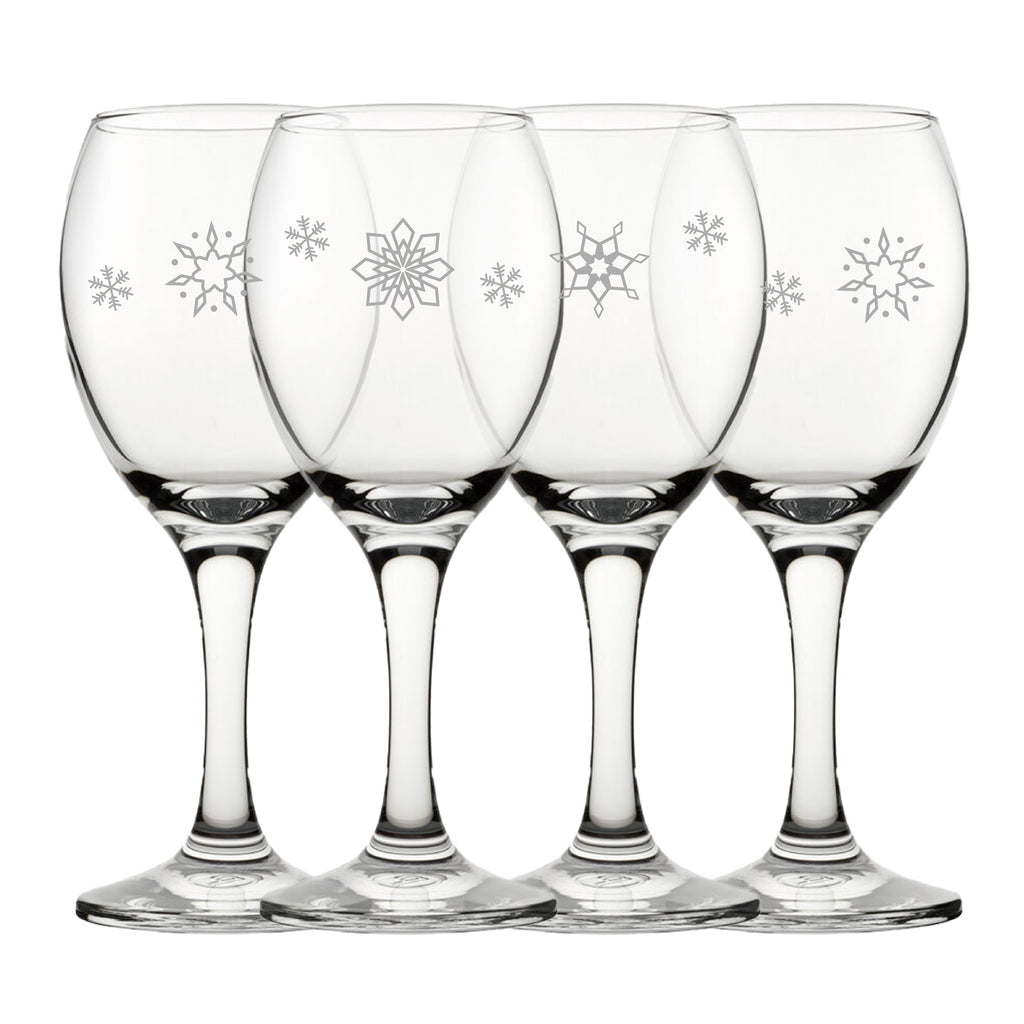 Engraved Snowflake Pattern Pure Wine Set of 4 11oz Glasses Image 1