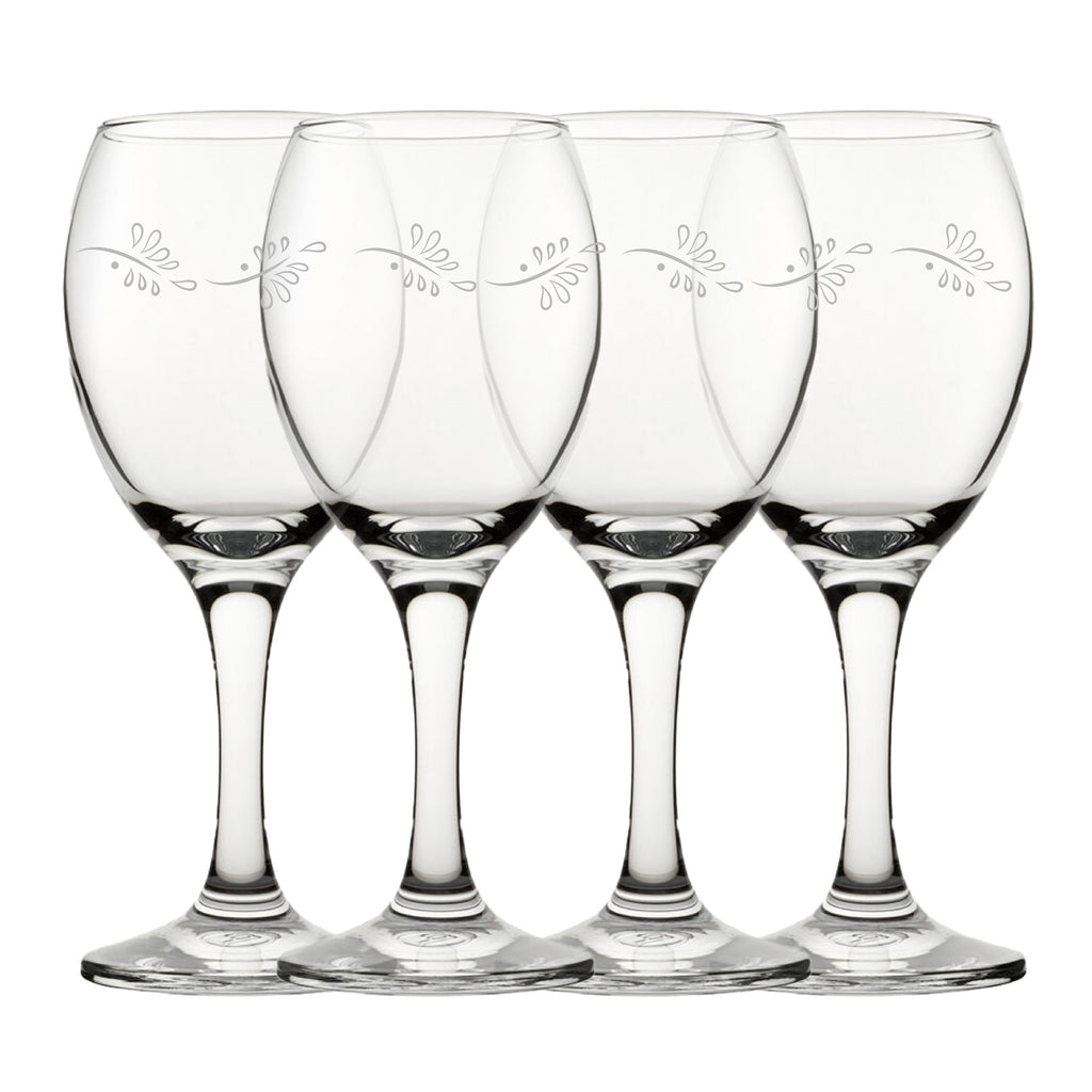 Engraved Leaves Pattern Pure Wine Set of 4 11oz Glasses Image 2