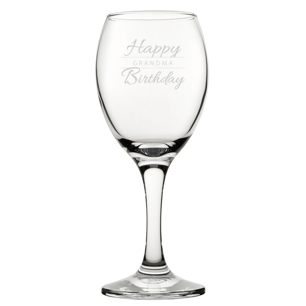 Happy Birthday Grandma Modern Design - Engraved Novelty Wine Glass Image 1