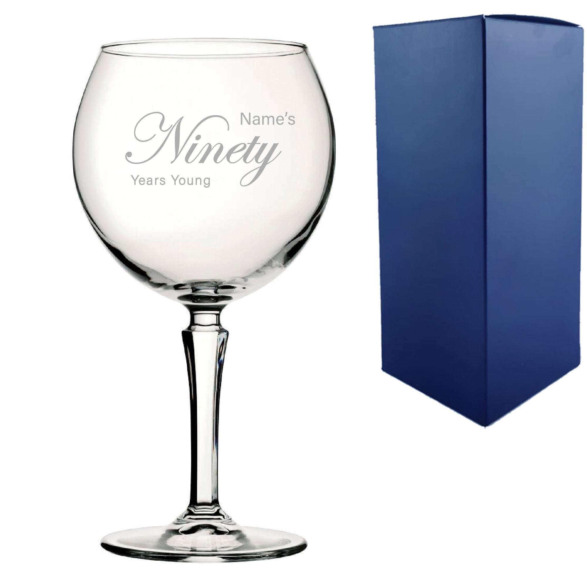 Engraved 90th Birthday Hudson Gin Glass, Years Young Curly Font ...